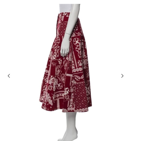 NWT Cinq à Sept Red Paisley Midi Skirt High Waist Boho A Line XS - Picture 3 of 7